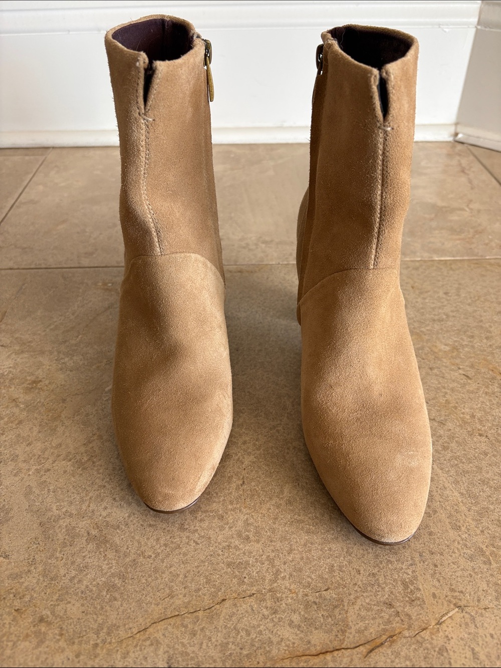 Franco Sarto Nude Suede Ankle Boots - Women Size 8 Excellent